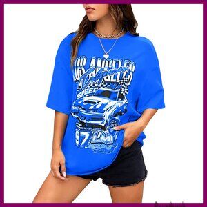 Oversized Graphic Print T-Shirt Drop Shoulder Casual Summer Tee Y2K Style